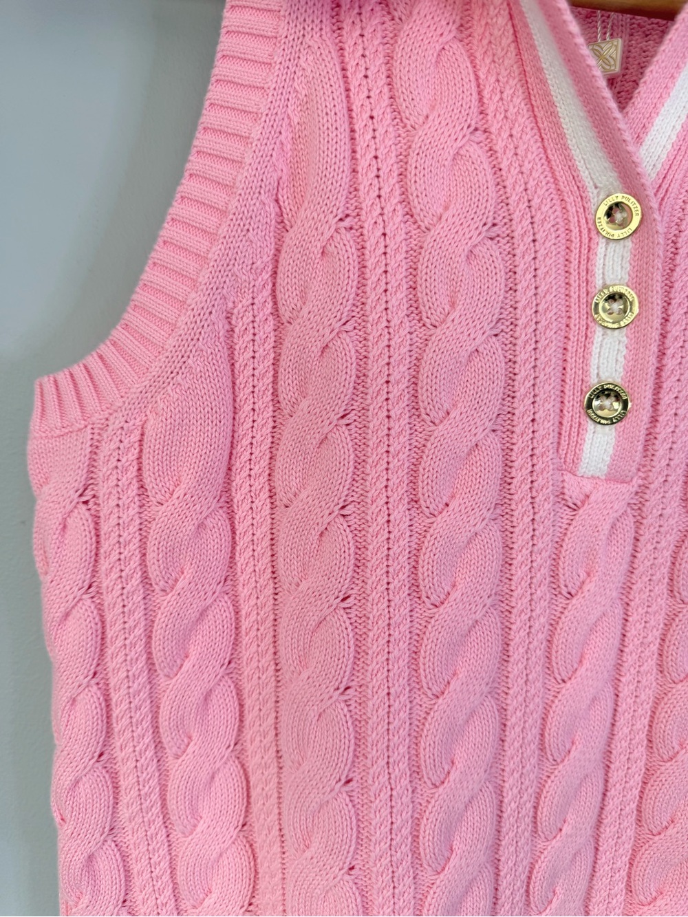 Lilly Pulitzer Suzette Polo Sweater Tank Conch Shell Pink Resort White XS Cable - Picture 4 of 9